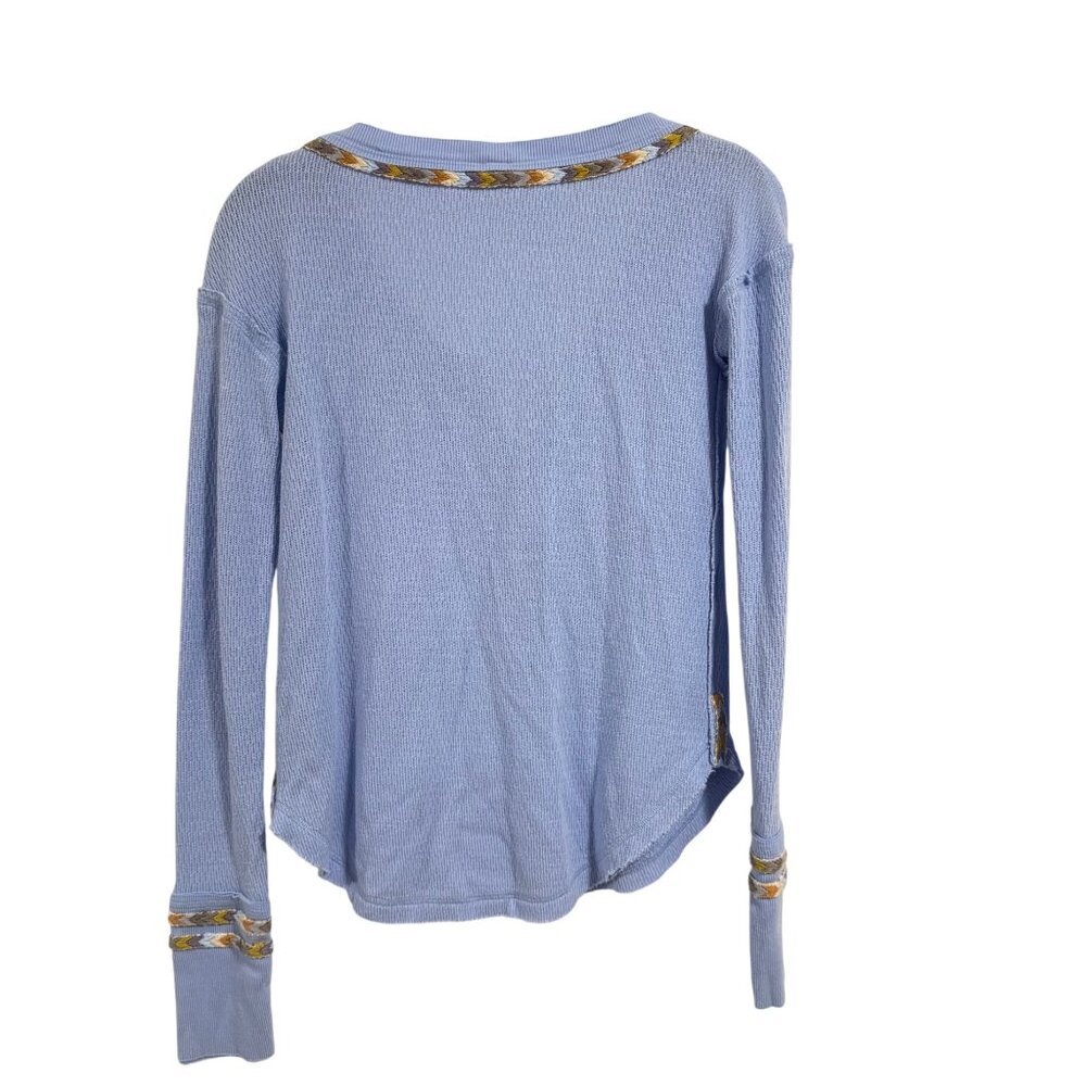 Free People We the Free Rainbow Embroidered Thermal Long Sleeve Blue Top Size XS - Picture 8 of 10